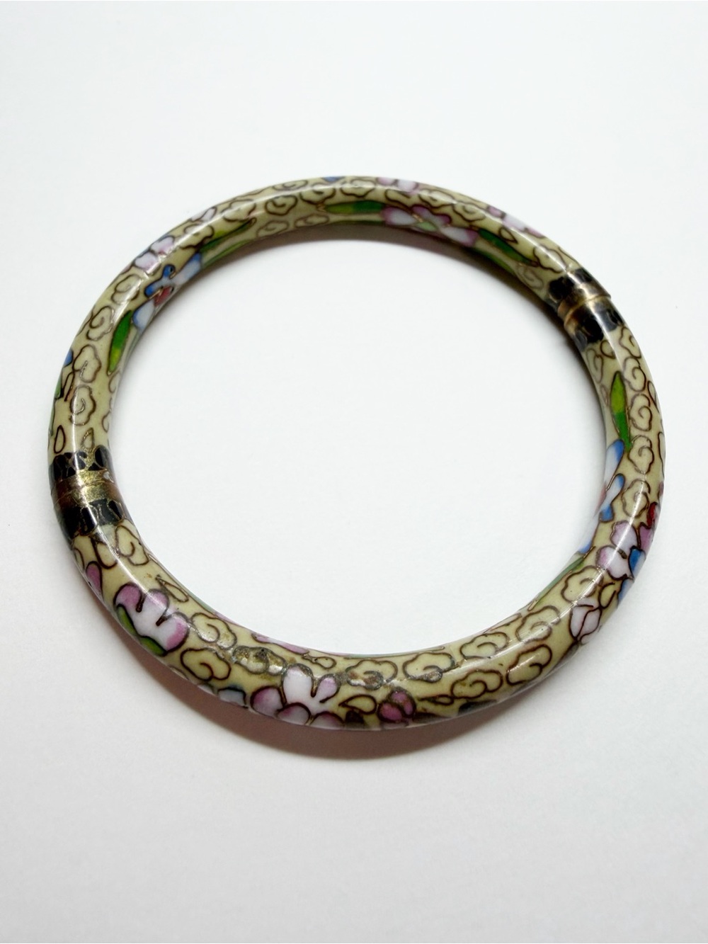 Vintage Floral Cloisonne Enamel Hinged Bracelet